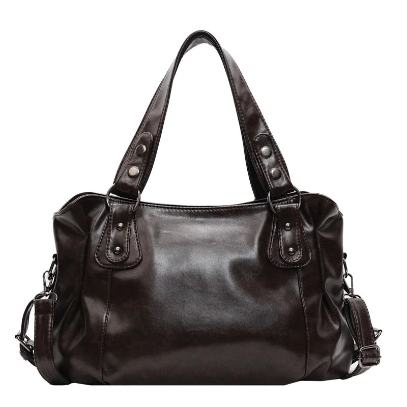 Pleated Shoulder Handbag with Rivet Details and Carry Handles