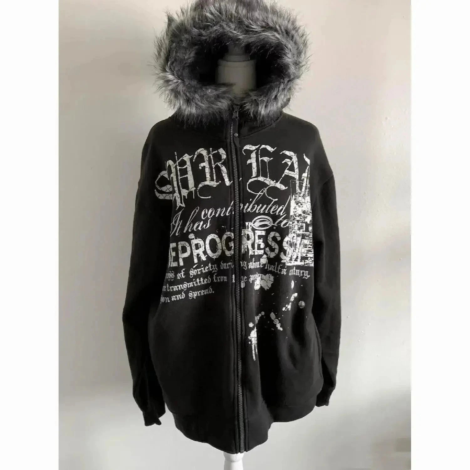 Fluffy Trim Long Sleeve Full Zip Casual Hoodie