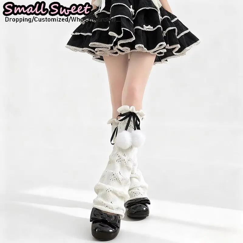 Flared Ruffle Leg Warmers with Bow and Pom Details