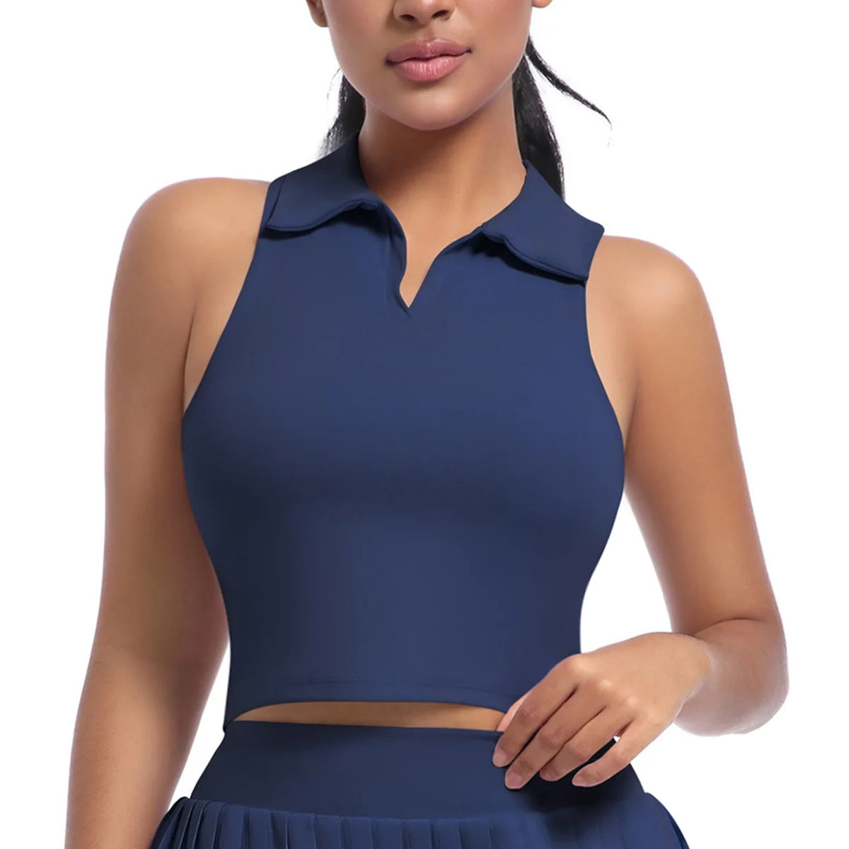 Women's Collared Crop Top and Skort Workout Set