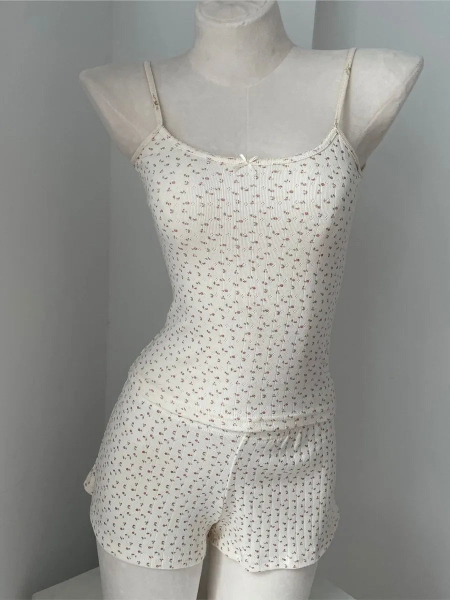 Women's Lace Trim Cotton Blend Camisole with Bow and Mixed Pattern Options