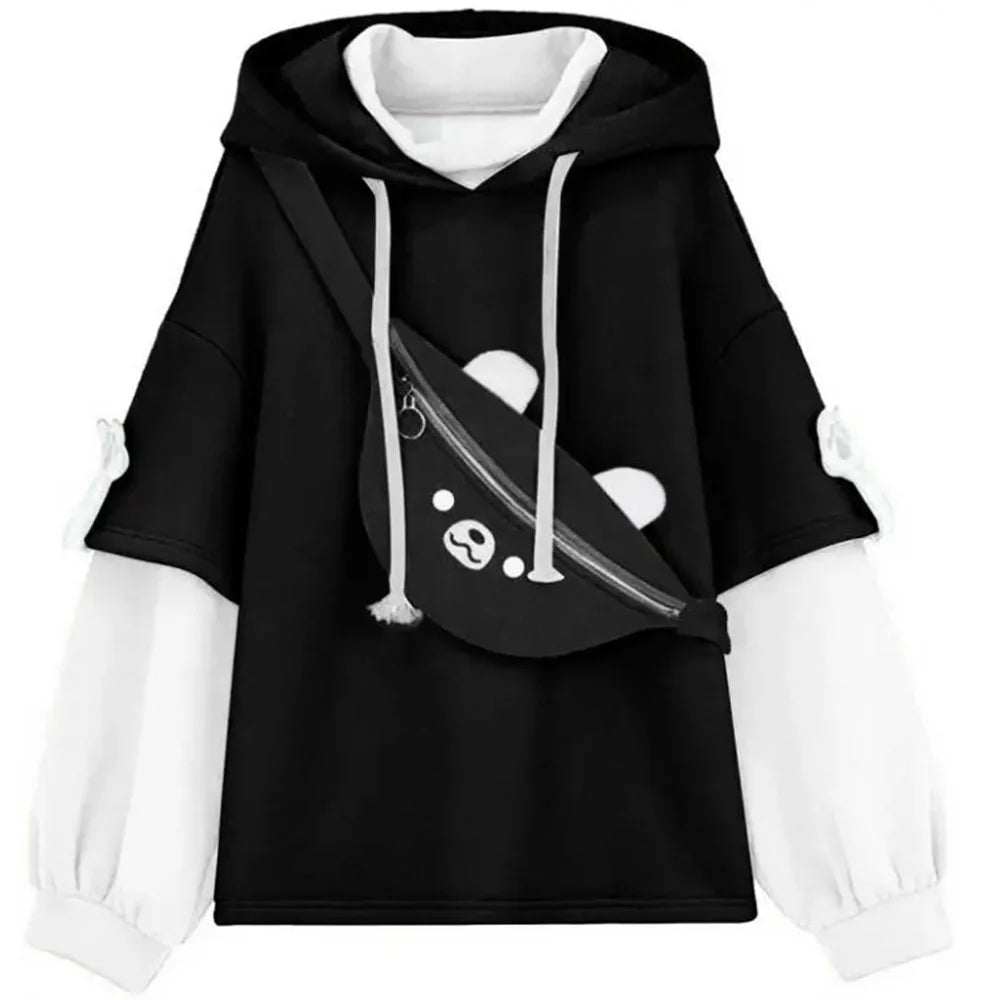 Bear Pouch Long Sleeve Casual Hooded Pullover Sweatshirt for Layering