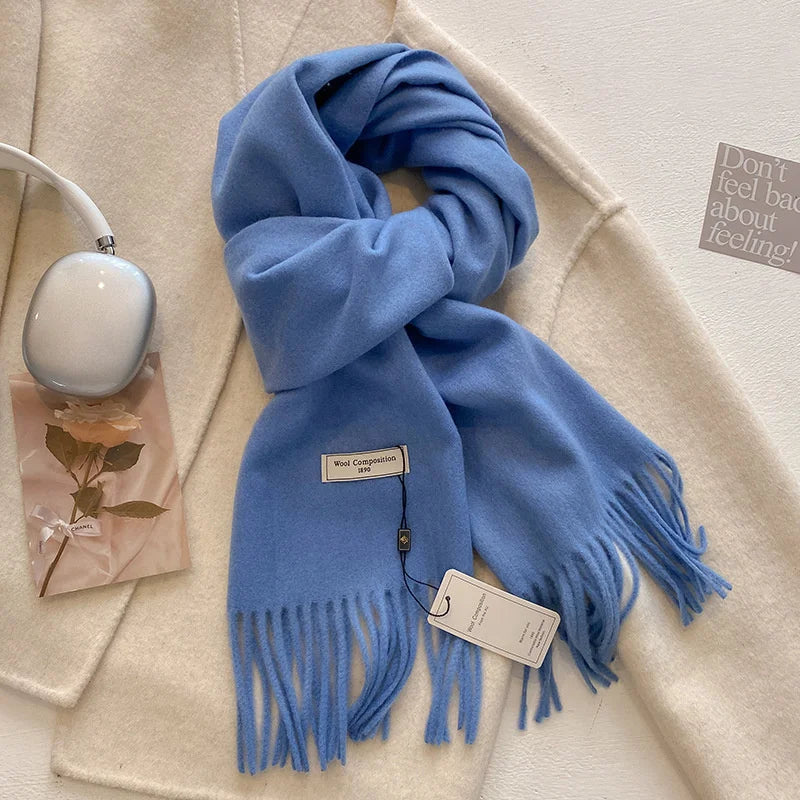 Solid Long Fringed Scarf for Draped Neck Styling