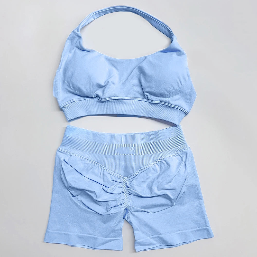 Women's Halter Bra And Shorts Yoga Set For Workout Outfits
