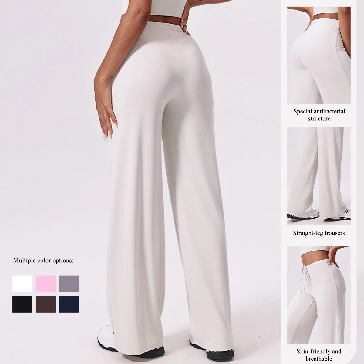 Women's High Waist Nylon Blend Palazzo Pants with Flowing Wide Legs