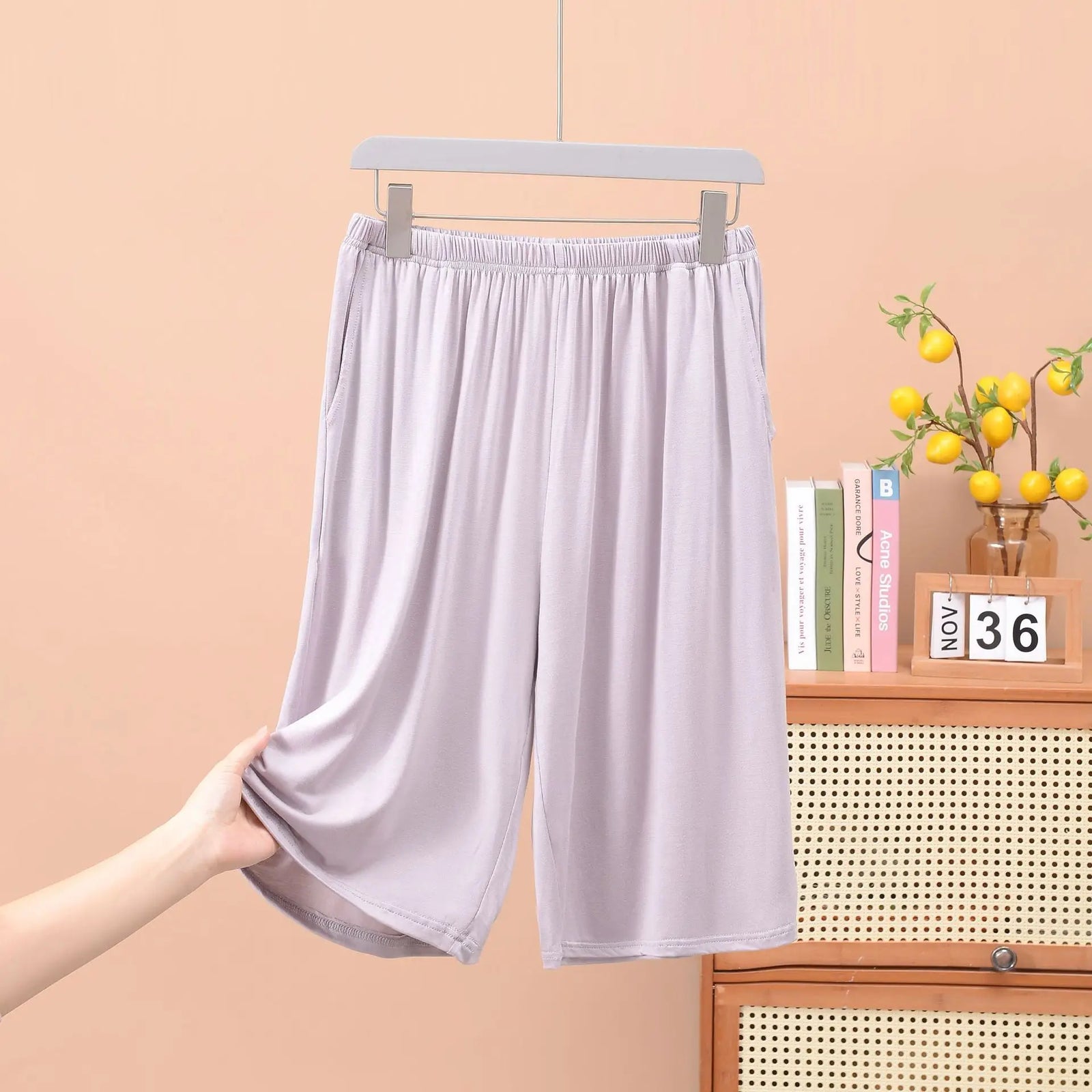 Men's Solid Elastic Waist Modal Lounge Shorts for Home Wear
