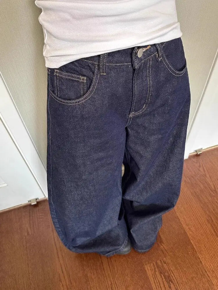 Women's Navy Loose Fit Wide Leg Denim Jeans