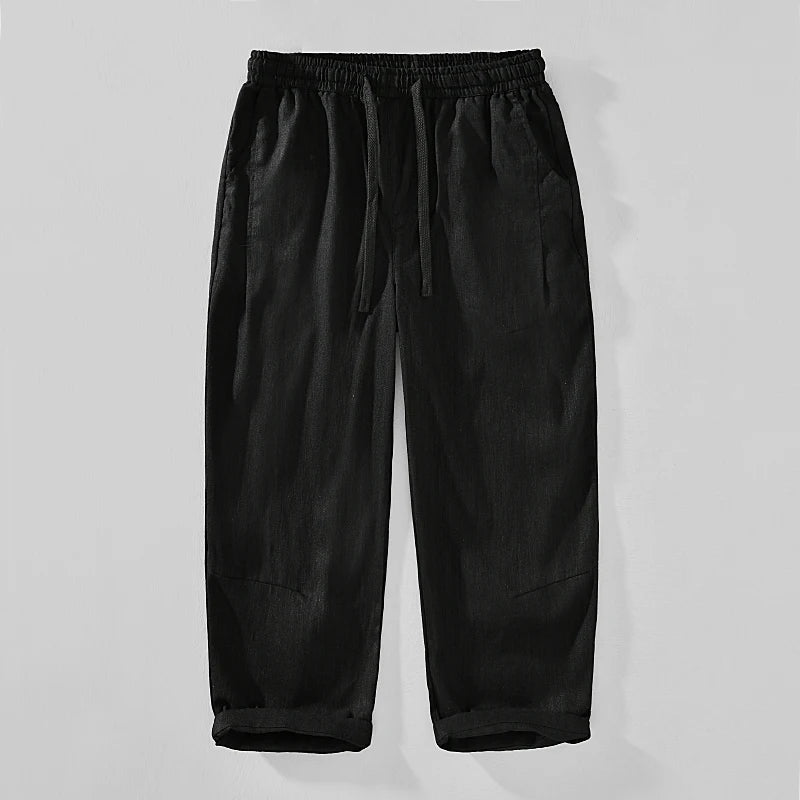 Cotton-Linen Regular-Fit Casual Pants with Elastic Waist for Everyday Wear and Travel
