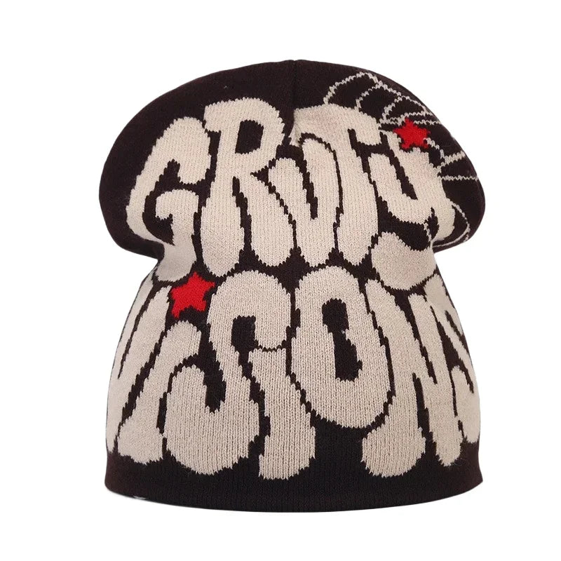 Graphic Knit Beanie with Letter and Pattern Style Options