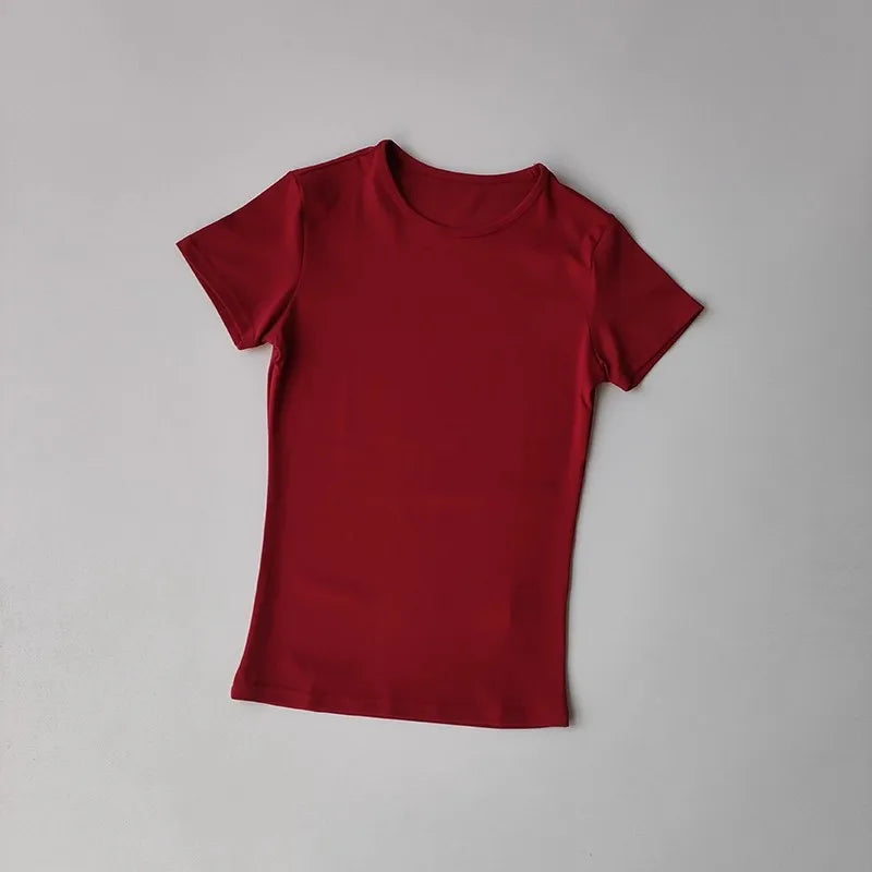 Short Sleeve Fitted Crew Neck Yoga Training T Shirt
