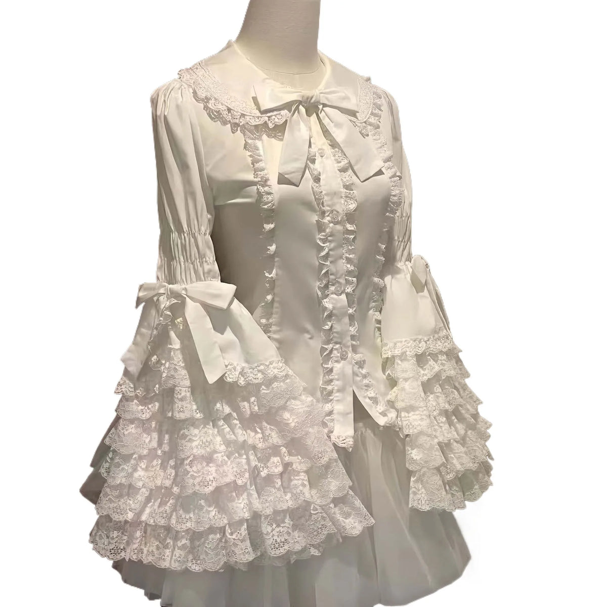 Women's Lace Detail Long Sleeve Button Front Blouse
