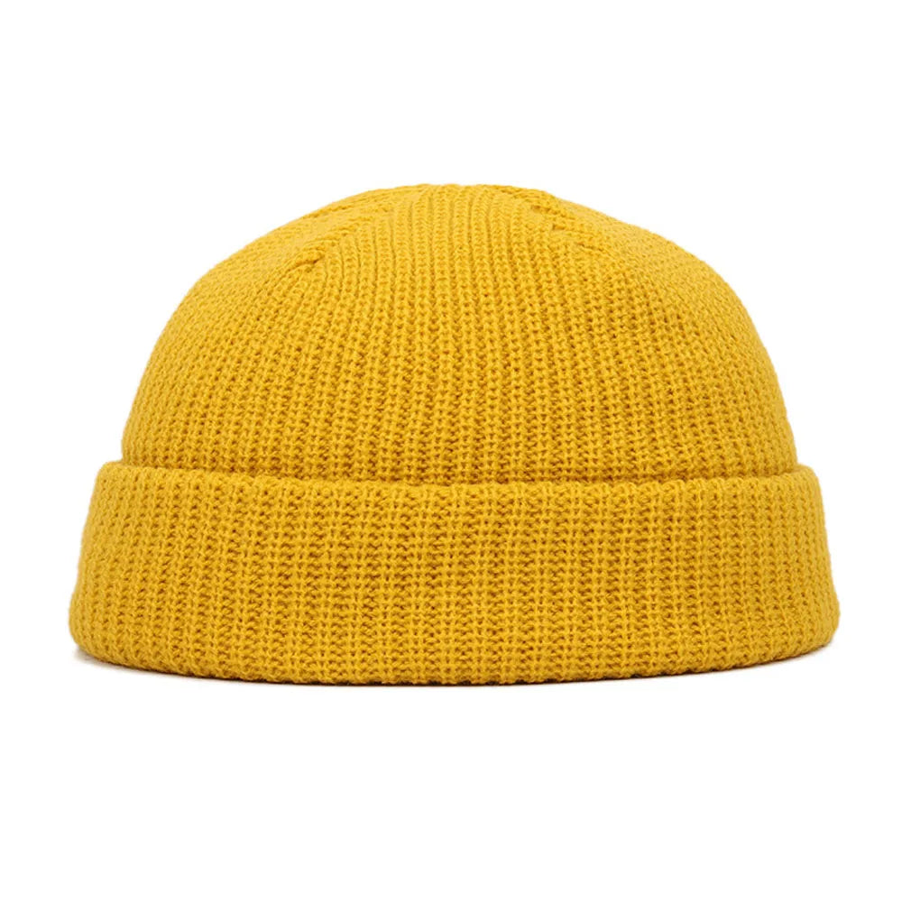 Short Ribbed Knit Beanie with Folded Cuff Shape