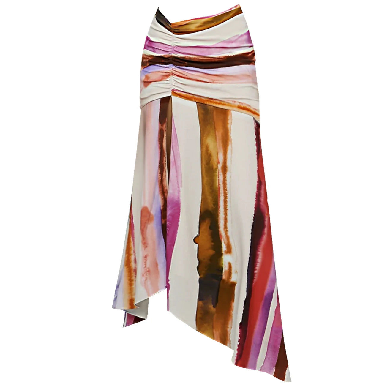 Striped Cutout One-Piece Swimsuit with Long Skirt