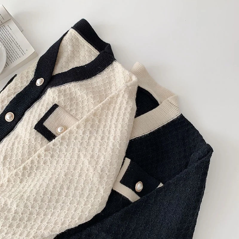 Women's Contrast Trim Button Front Cardigan Casual Knit Layer