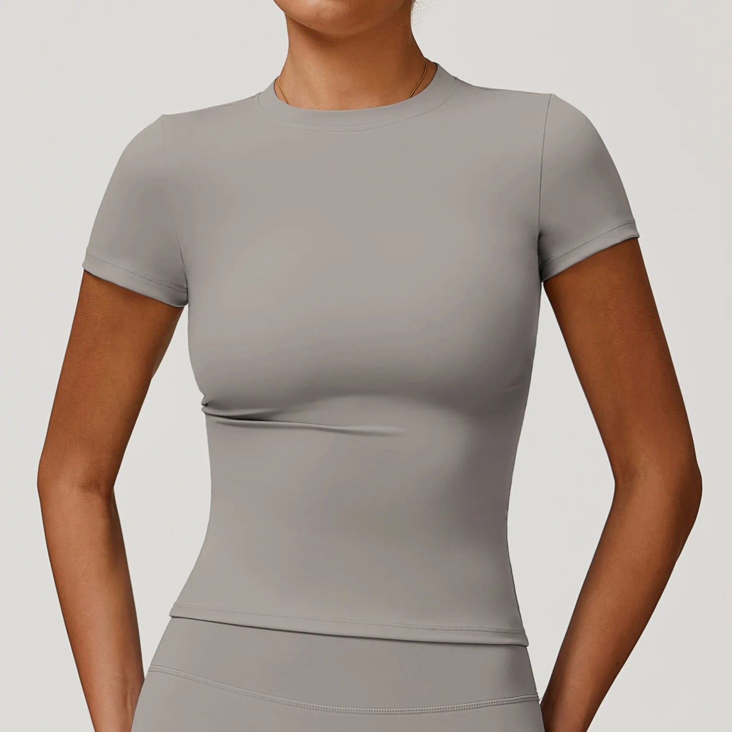 Women's Crew Neck Fitted Short Sleeve T-shirt For Workout Outfits