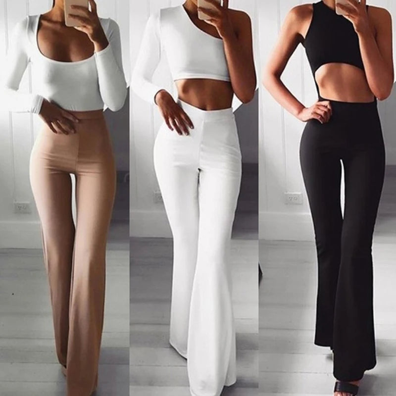 Women's High Waist Polyester Nylon Flared Workout Pants with Fitted Upper Legs