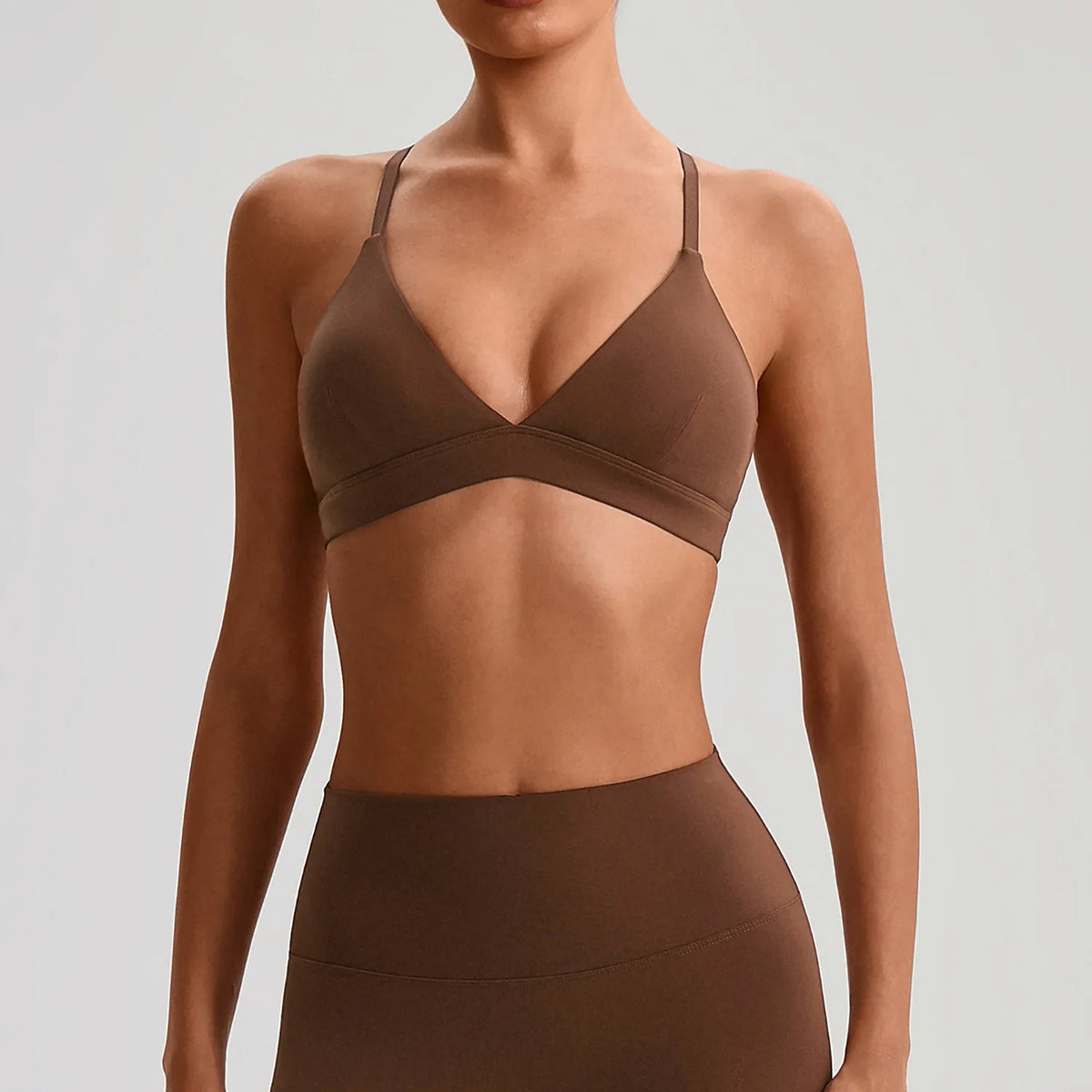 Women's V Neck Thin Strap Cross Back Sports Bra