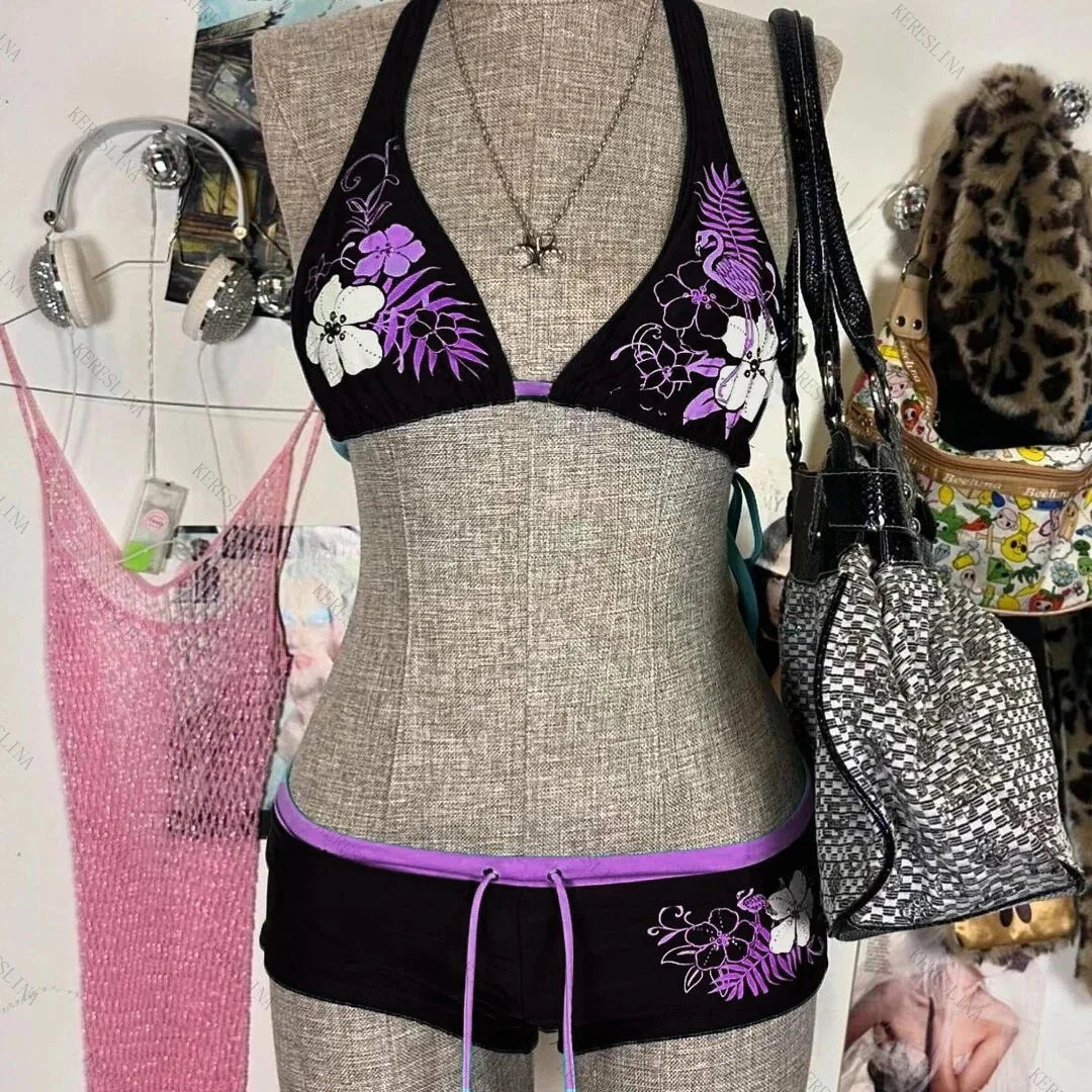 Printed Lace-Back Bikini
