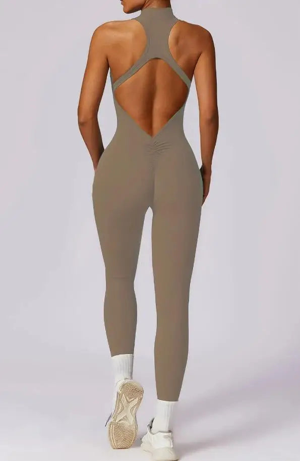 Women's Zip-Front Open-Back Workout Romper