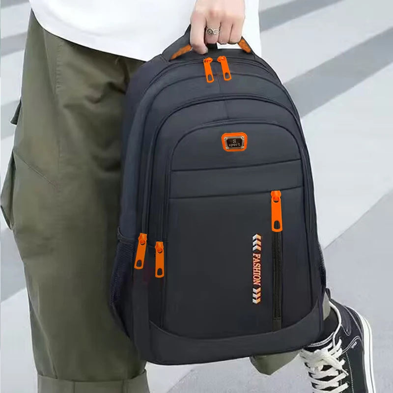 Student Commuter Backpack with Layered Front Pockets and Contrast Zipper Details