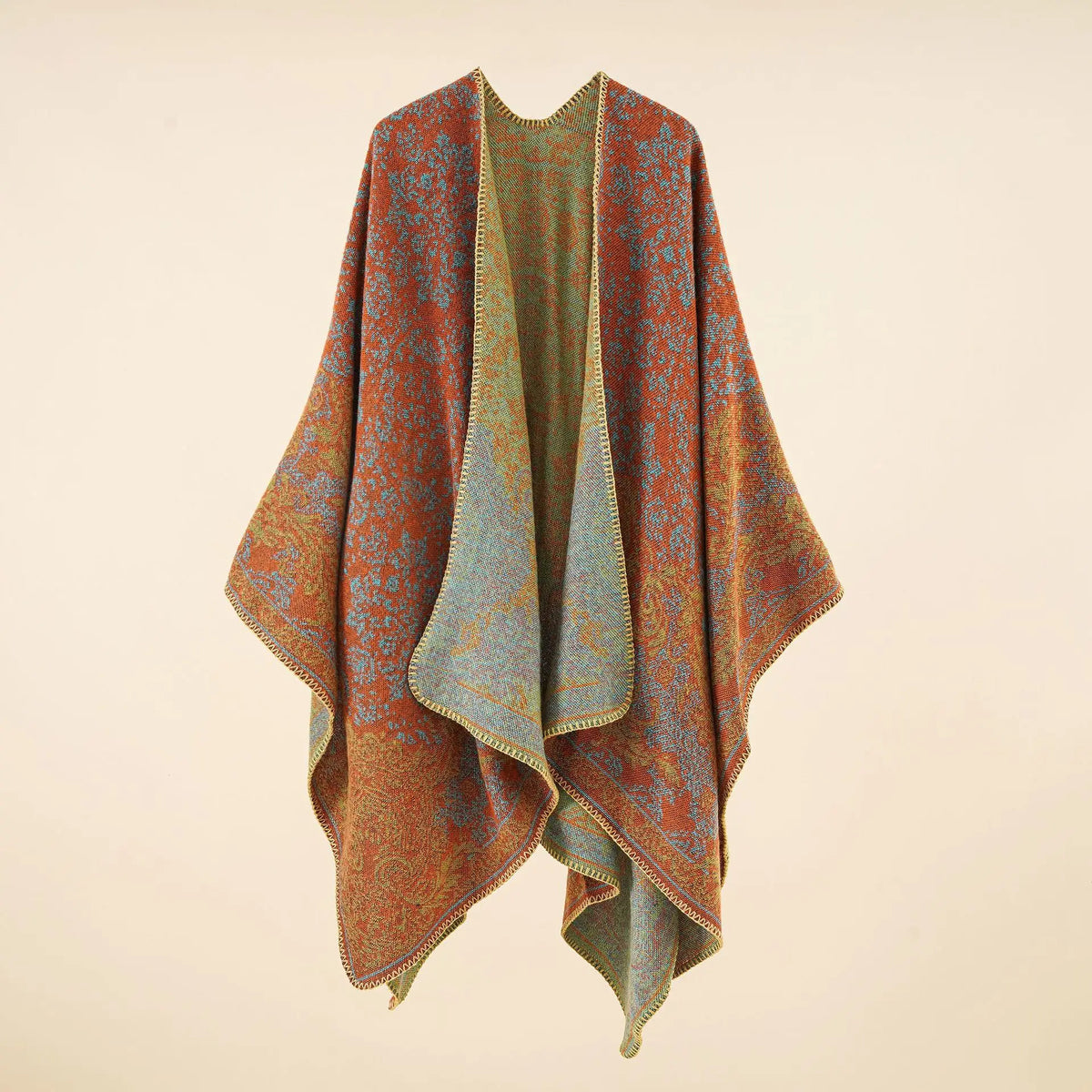 Patterned Open Front Poncho for Layering over Outfits