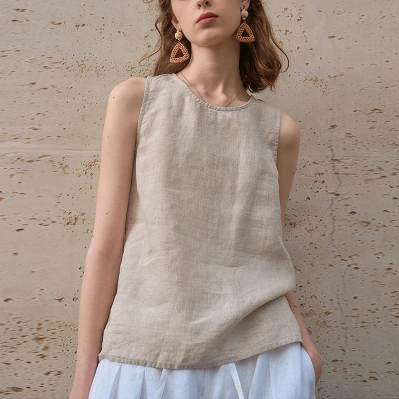Women's Linen Sleeveless Longline Tank Top with Button Detail for Casual Outfits