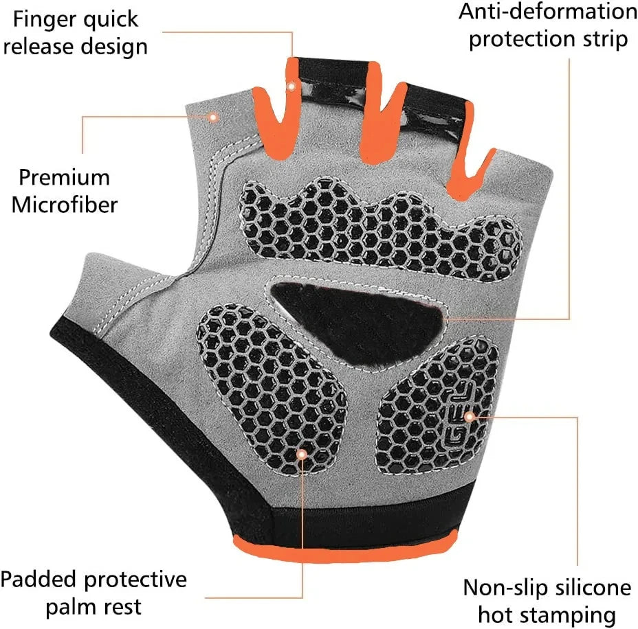Fingerless Cycling Gloves with Short Cuffs and Palm Panels