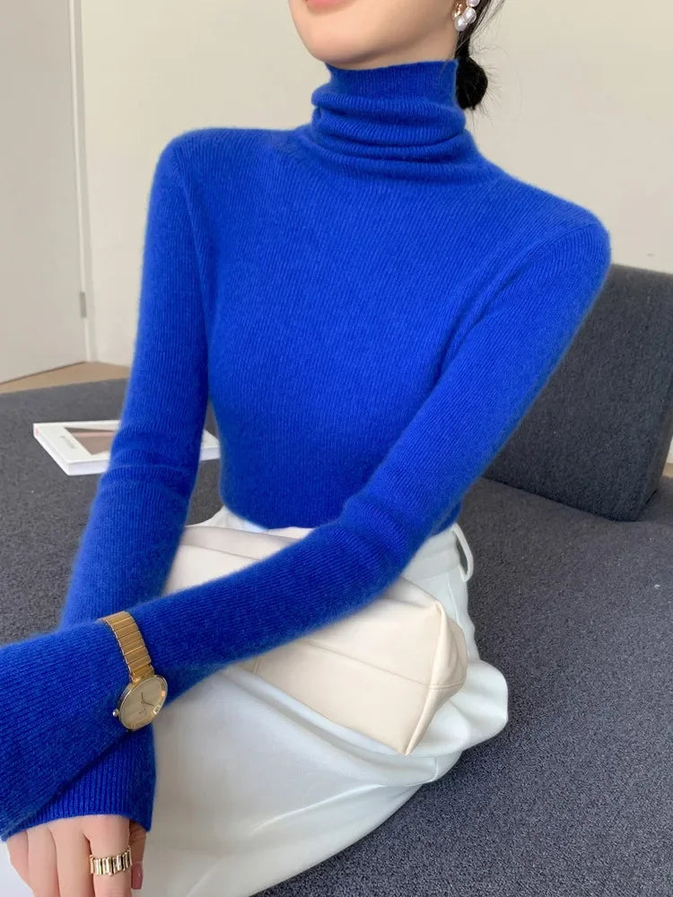 Women's Fitted Roll Neck Long Sleeve Sweater Casual Knit Layer