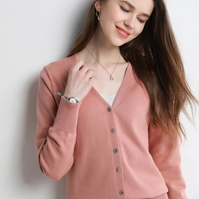 Women's V Neck Button Front Cardigan Casual Knit Layer