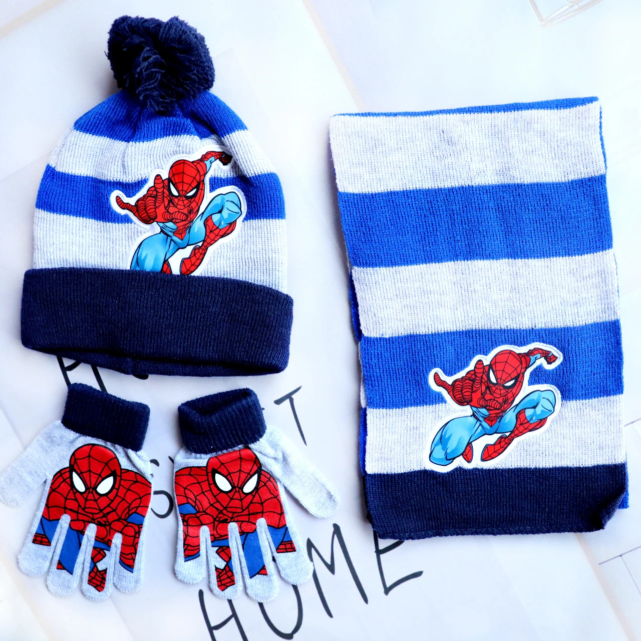 Spider-Man Knitted Hat Scarf and Gloves Set with Cartoon Style Options