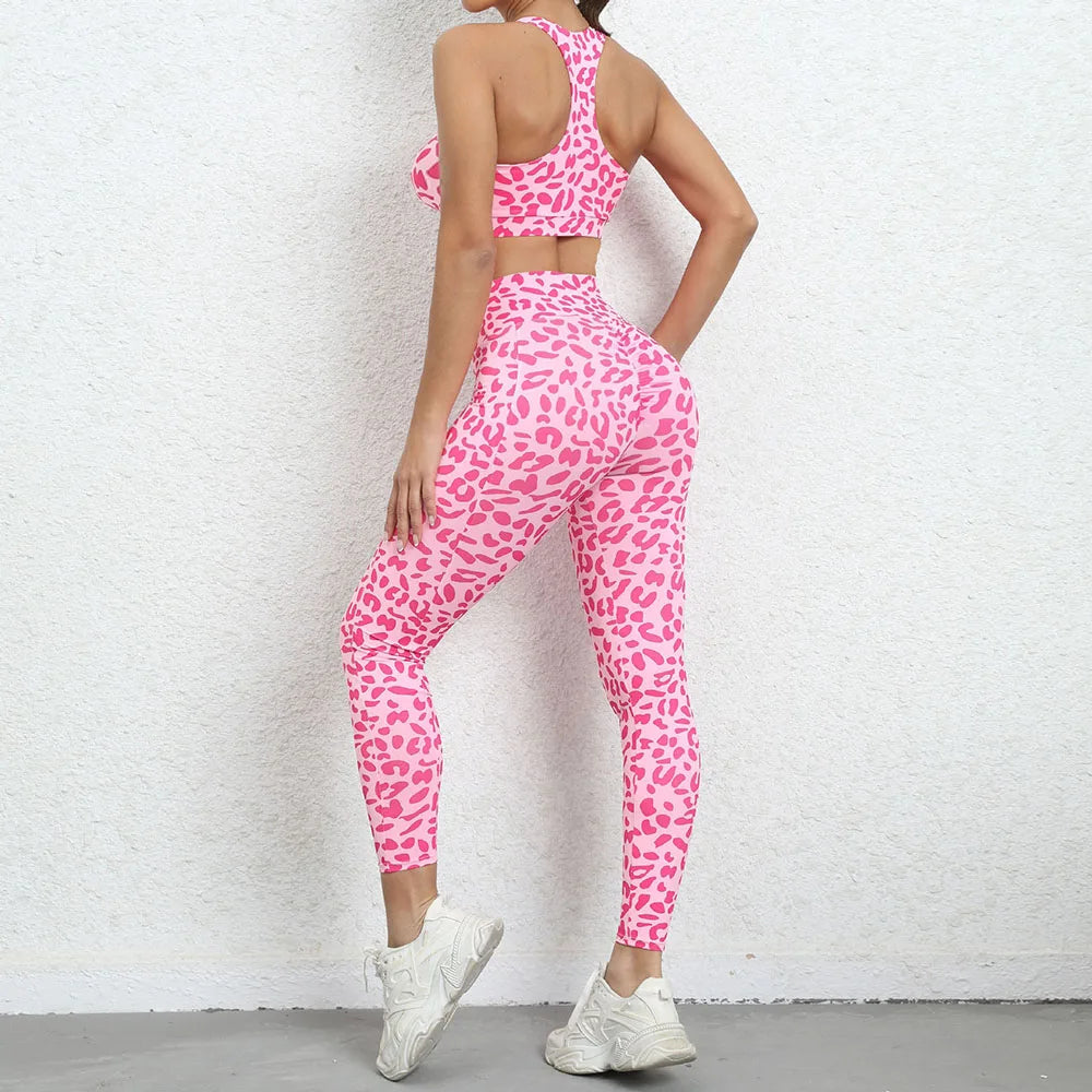 Women's Leopard-Print Sports Bra and Leggings Workout Set