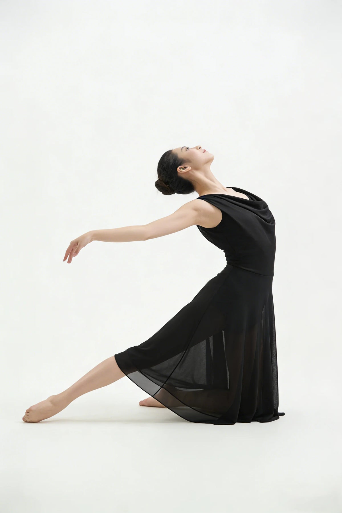 Women's Sleeveless Lyrical Dance Dress with Draped Neckline and Low Back