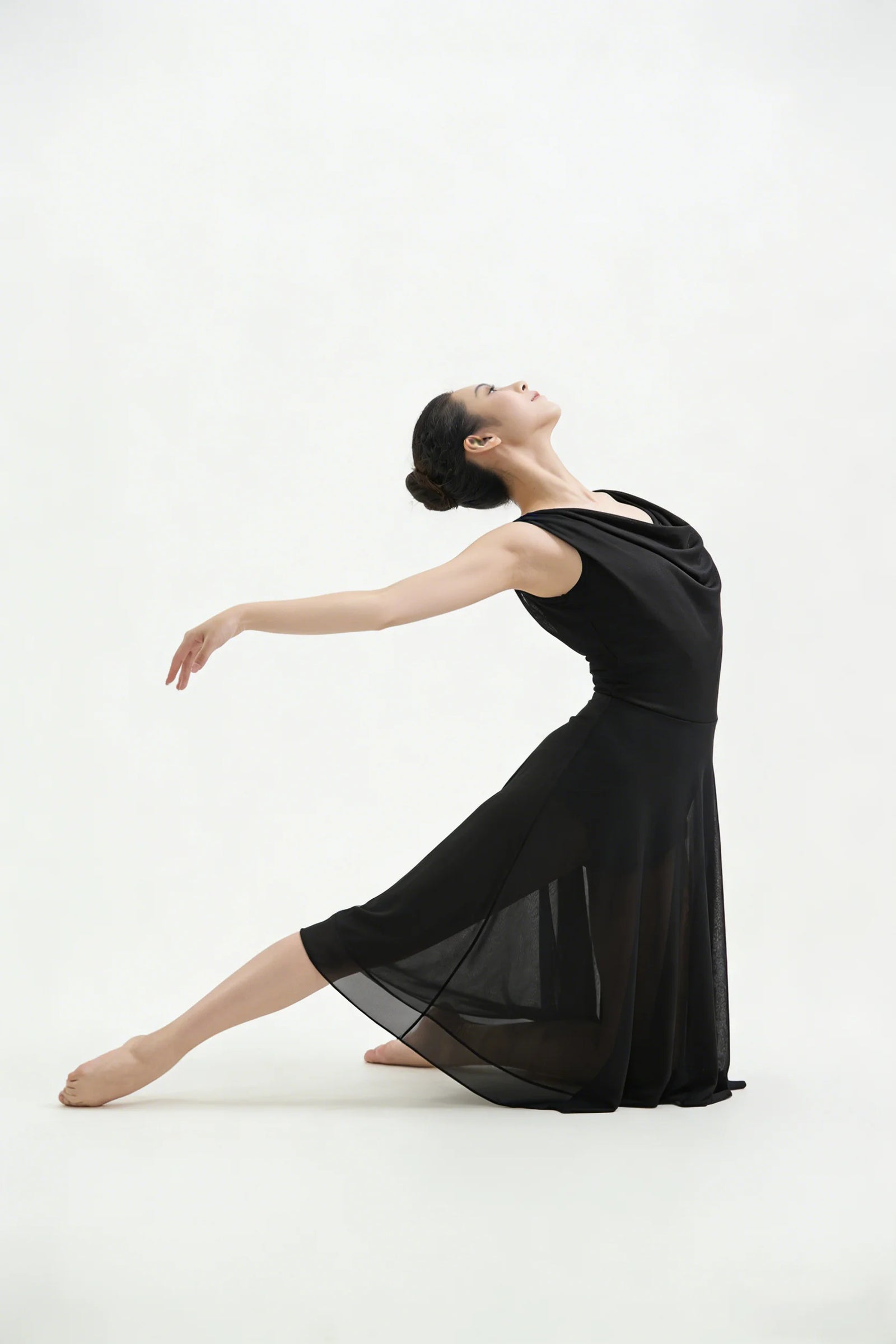 Women's Sleeveless Lyrical Dance Dress with Draped Neckline and Low Back
