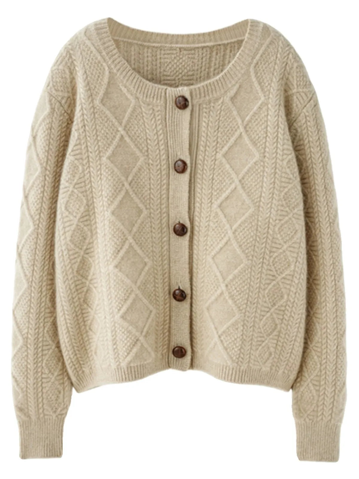 new autumn and winter cashmere twisted floral women's round neck cardigan sweater loose 100%wool