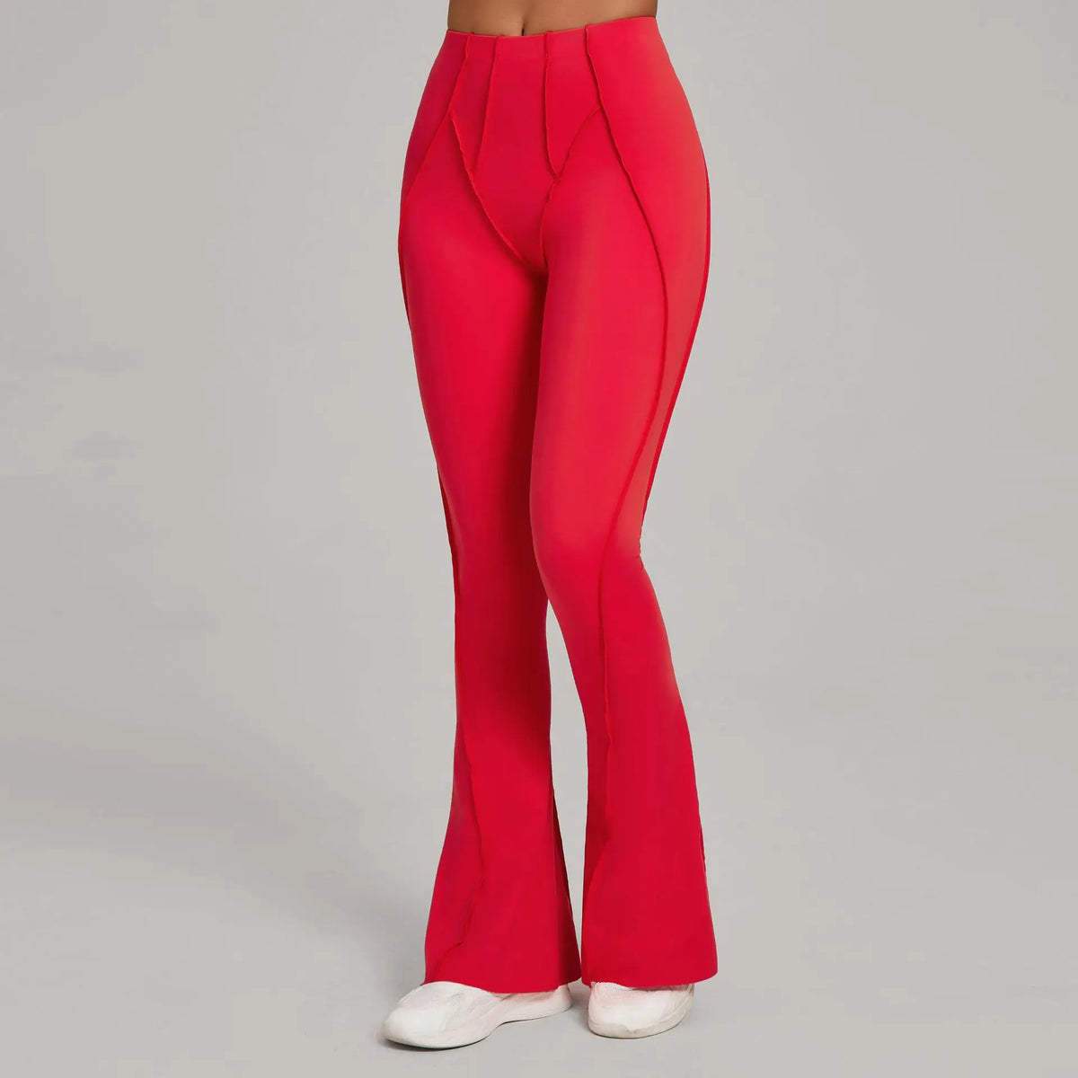 Women's High Waist Nylon Blend Flared Workout Pants with Contoured Seam Details