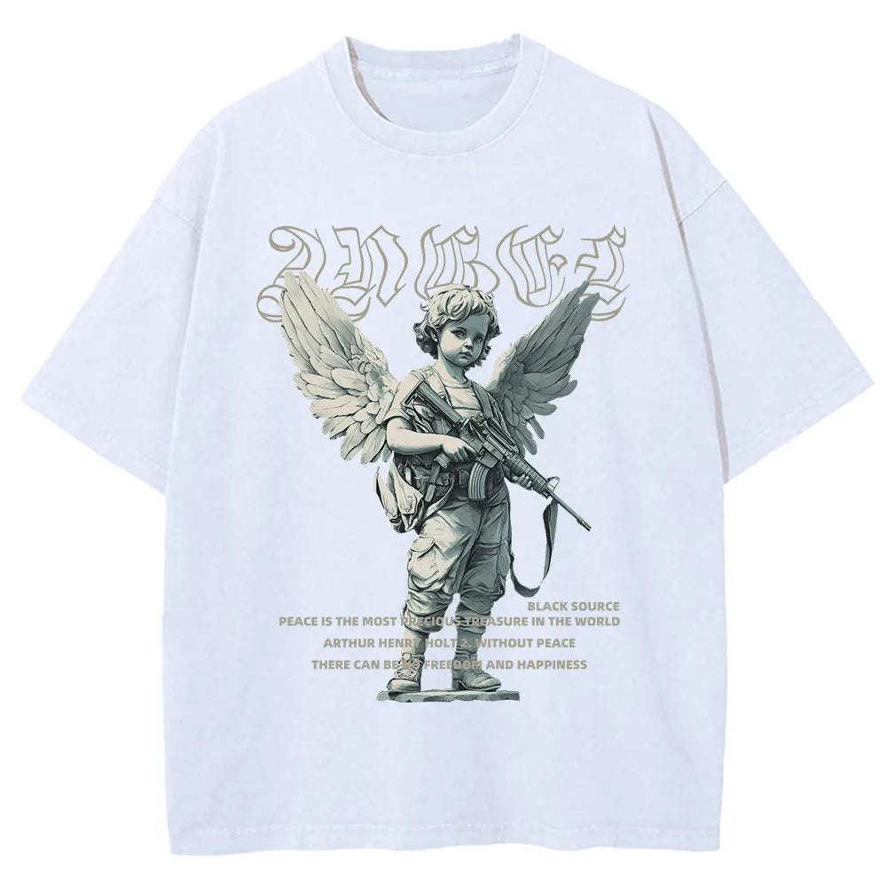 Angel Cupid Mythology Graphic T-Shirt Unisex Washed Loose Short Sleeve Tee