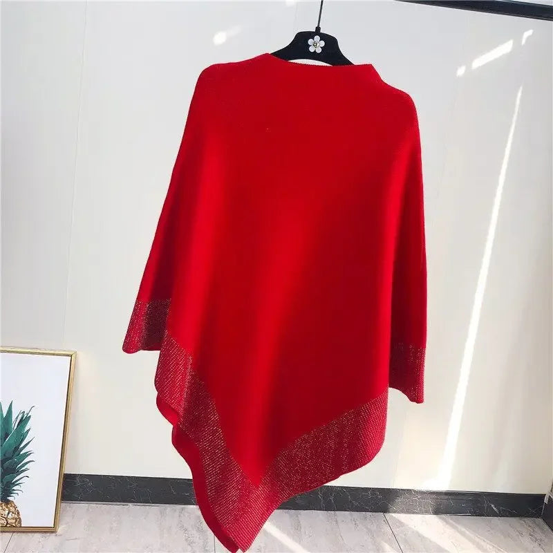 Contrast Trim Pointed Hem Poncho for Layering over Outfits