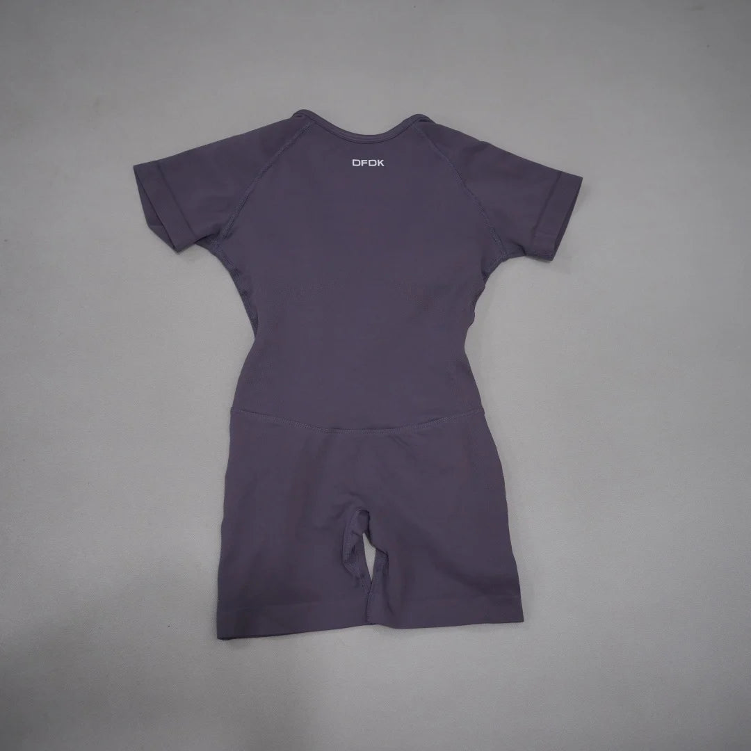 Women's Short Sleeve Open Back Workout Romper with Fitted Legs