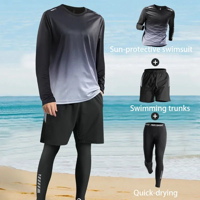 Men's Long Sleeve Swimsuit with Long Pants for Swimming Outfits