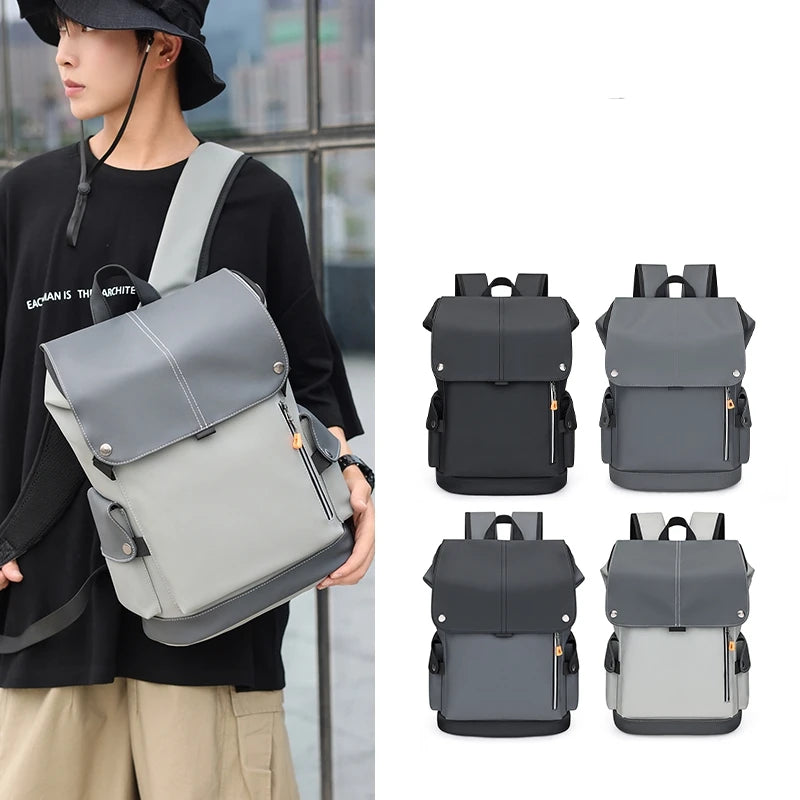 Men's Flap Backpack with Contrasting Panels and Buckle Strap Details