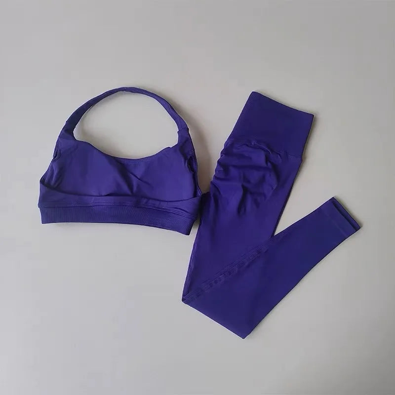 Women's Cross Back Bra And Flared Pants Yoga Set