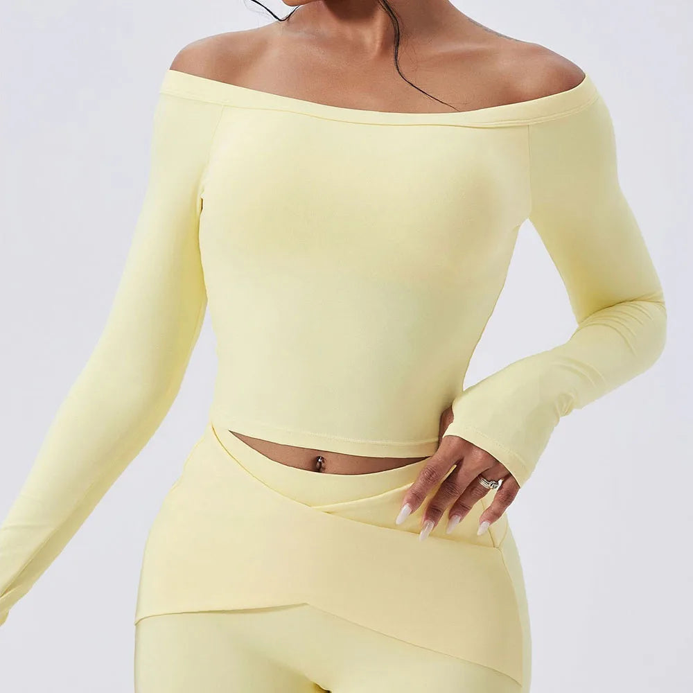 Women's Off-Shoulder Long-Sleeve Workout Crop Top