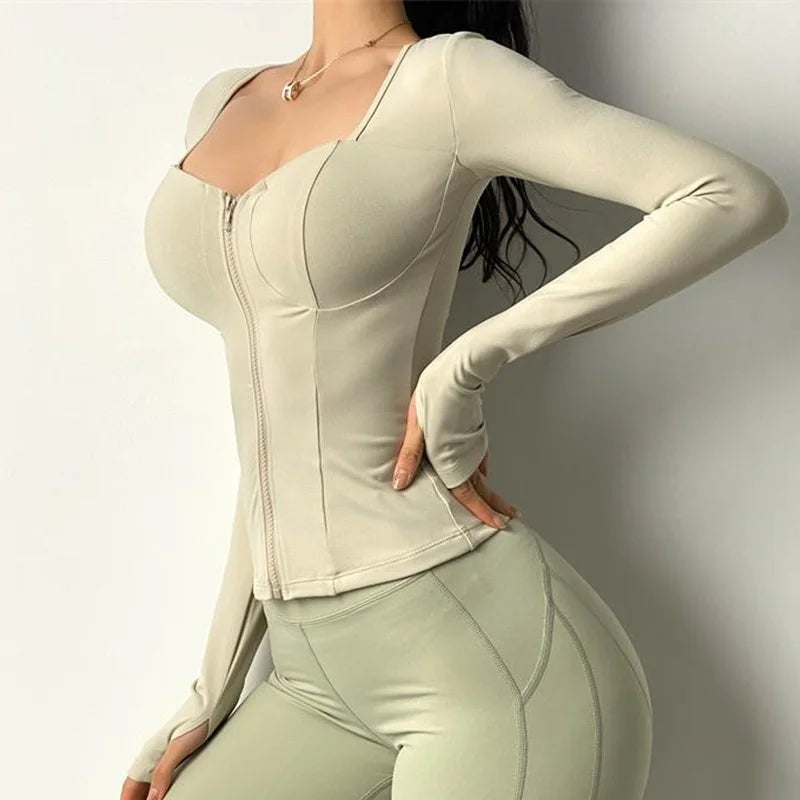 Women's Square-Neck Zip-Front Workout Jacket
