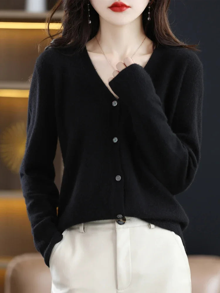 Women's V Neck Button Front Cardigan Casual Knit Layer