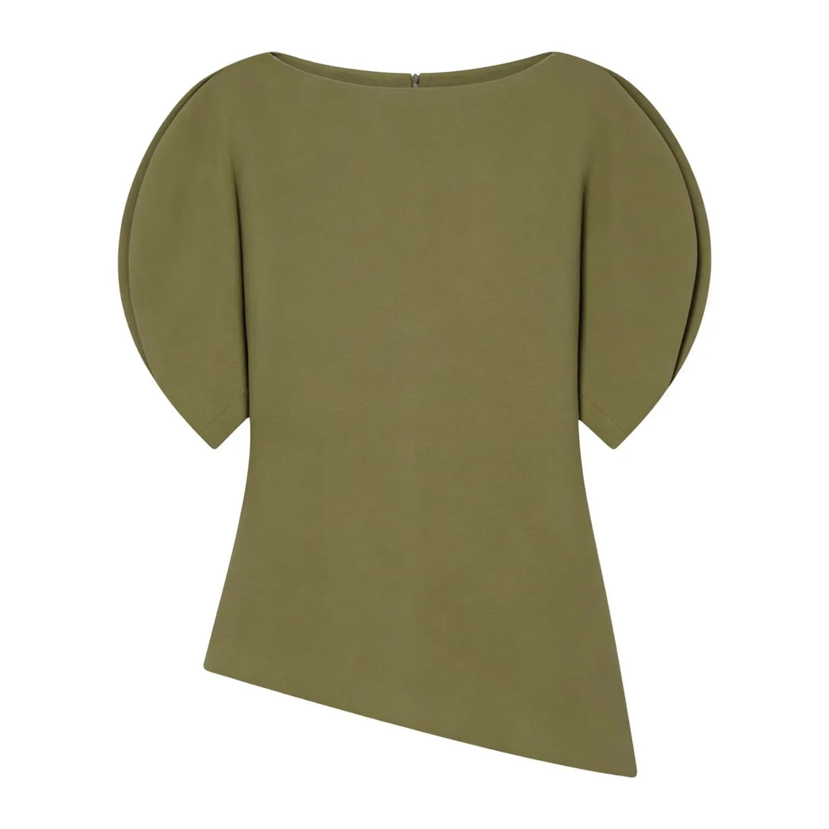 Women's Round Neck Blouse with Short Puff Sleeves and an Asymmetric Hem