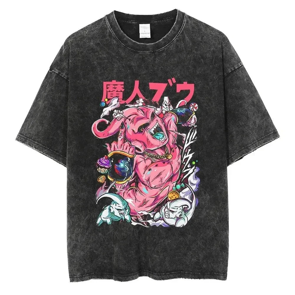 Dragon Ball Majin Buu Vintage Washed Oversized T-Shirt Cotton Streetwear Tee