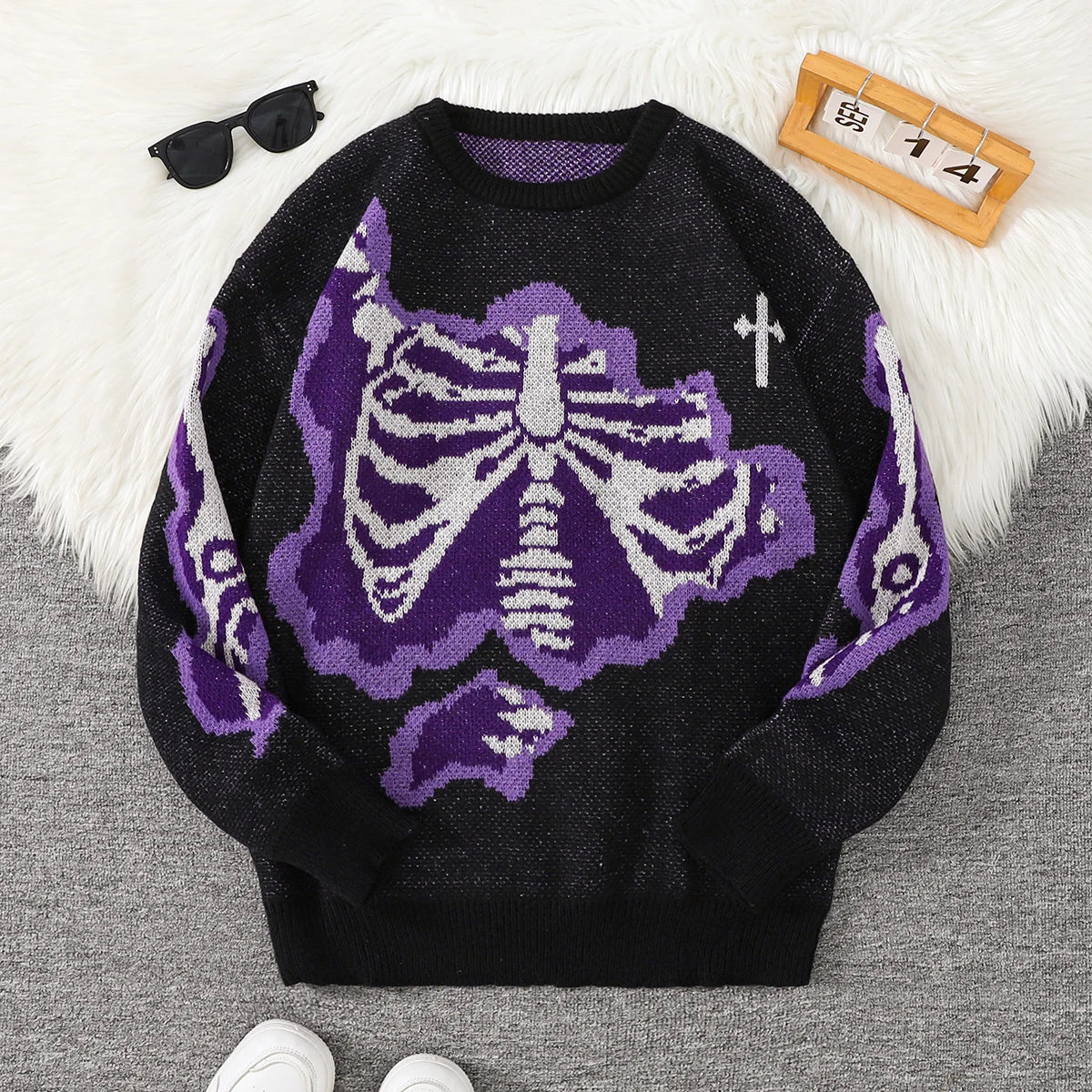 Men's Skeleton Graphic Crew Neck Knit Sweater