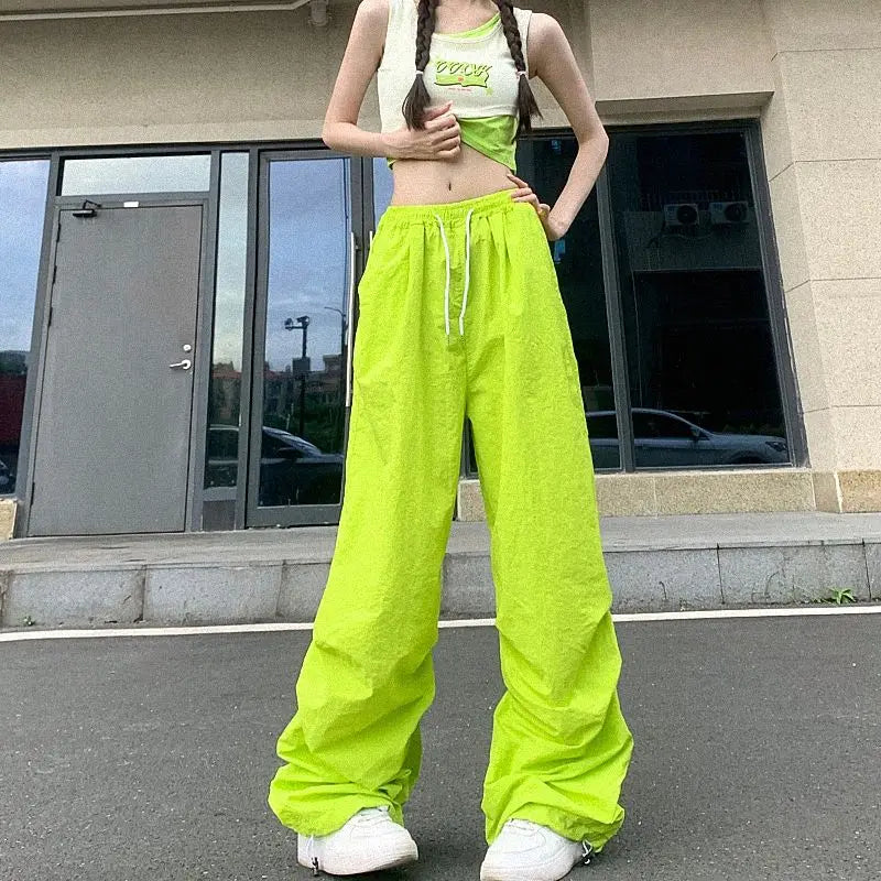 Women's Parachute Pants with Drawstring Waist and Adjustable Leg Openings