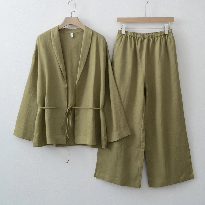 Women's Wrap Top and Wide Leg Pants Clothing Set