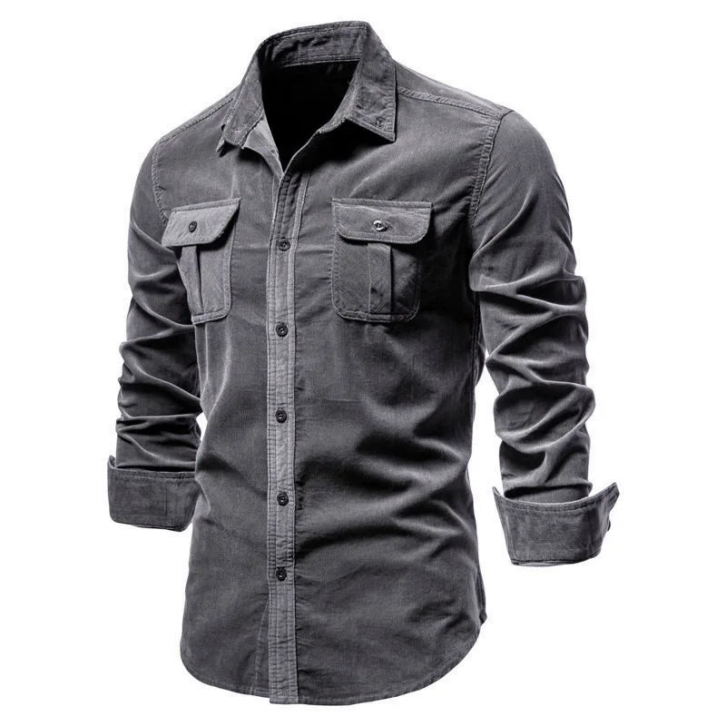 Men's Cotton Long-Sleeve Button-Front Shirt